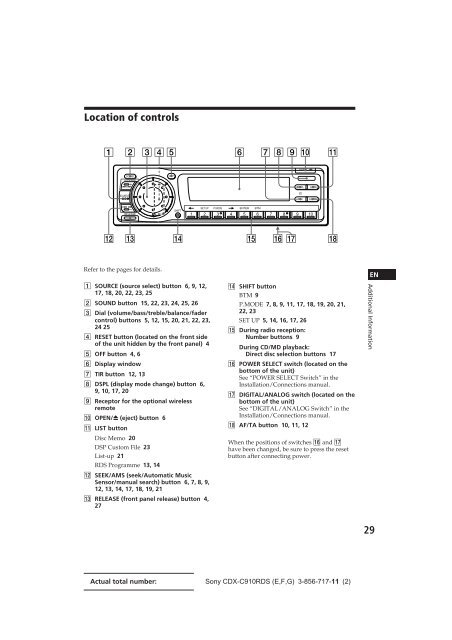 Sony CDX-C910RDS - CDX-C910RDS Istruzioni per l'uso Francese