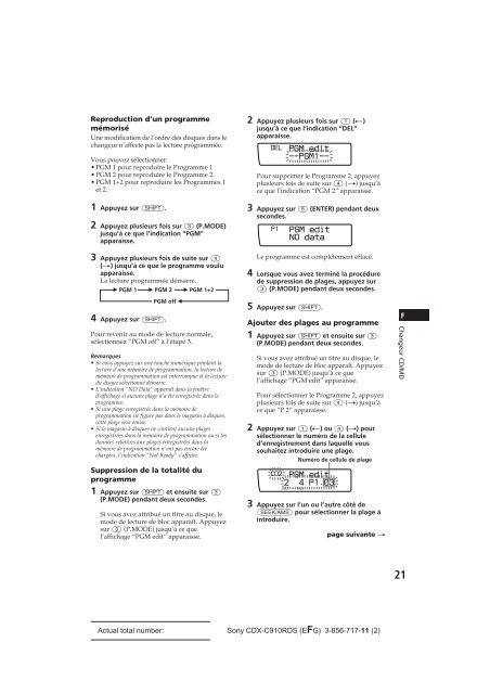 Sony CDX-C910RDS - CDX-C910RDS Istruzioni per l'uso Francese