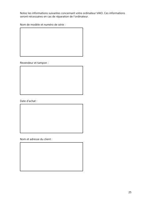 Sony SVE1512Z1E - SVE1512Z1E Documents de garantie Fran&ccedil;ais