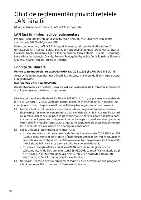 Sony SVE1512Z1E - SVE1512Z1E Documents de garantie Roumain