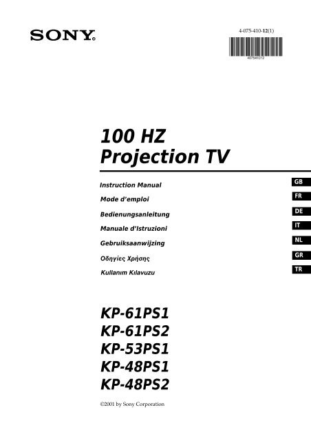 Sony KP-61PS1 - KP-61PS1 Consignes d&rsquo;utilisation N&eacute;erlandais