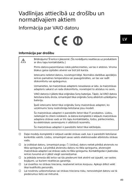 Sony SVE1512Z1E - SVE1512Z1E Documents de garantie Lituanien