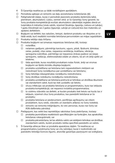 Sony SVE1512Z1E - SVE1512Z1E Documents de garantie Lituanien