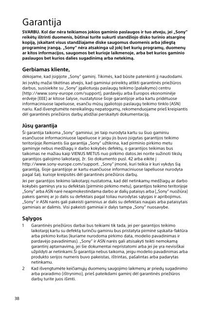 Sony SVE1512Z1E - SVE1512Z1E Documents de garantie Estonien