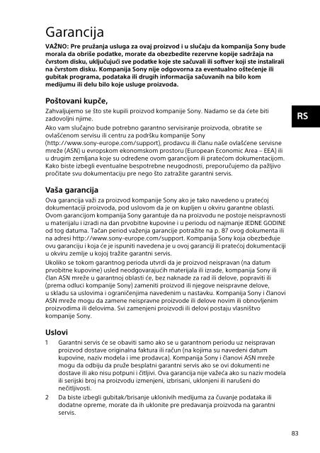 Sony SVE1512Z1E - SVE1512Z1E Documents de garantie Slov&eacute;nien