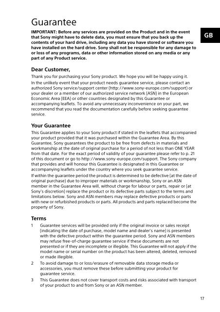 Sony SVE1512Z1E - SVE1512Z1E Documents de garantie Croate