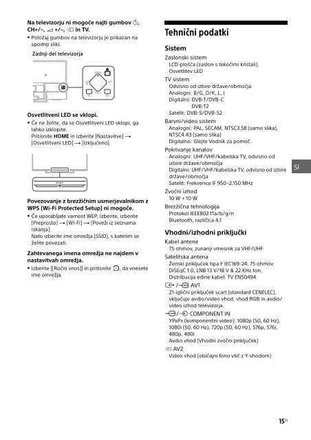 Sony KDL-50W755C - KDL-50W755C Mode d'emploi Slov&eacute;nien