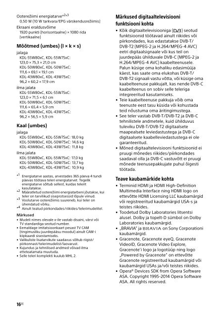 Sony KDL-50W755C - KDL-50W755C Mode d'emploi Estonien