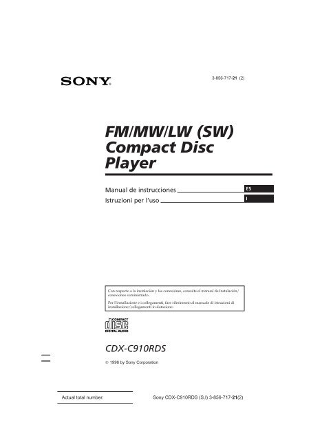 Sony CDX-C910RDS - CDX-C910RDS Istruzioni per l'uso Spagnolo