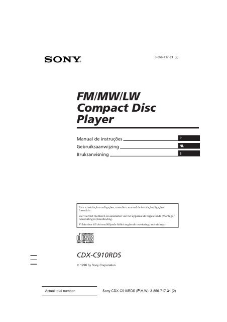 Sony CDX-C910RDS - CDX-C910RDS Istruzioni per l'uso Svedese