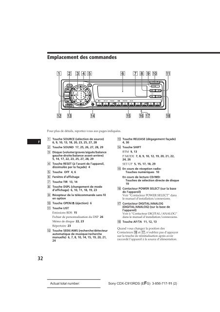 Sony CDX-C910RDS - CDX-C910RDS Istruzioni per l'uso Inglese