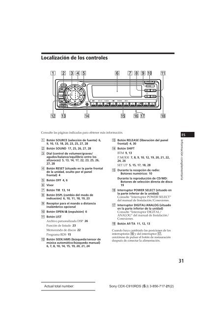 Sony CDX-C910RDS - CDX-C910RDS Istruzioni per l'uso