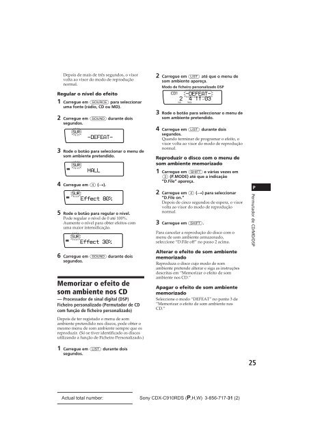 Sony CDX-C910RDS - CDX-C910RDS Istruzioni per l'uso Portoghese