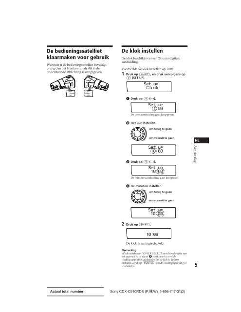 Sony CDX-C910RDS - CDX-C910RDS Istruzioni per l'uso Olandese