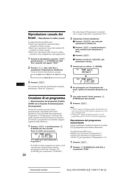 Sony CDX-C910RDS - CDX-C910RDS Istruzioni per l'uso Italiano