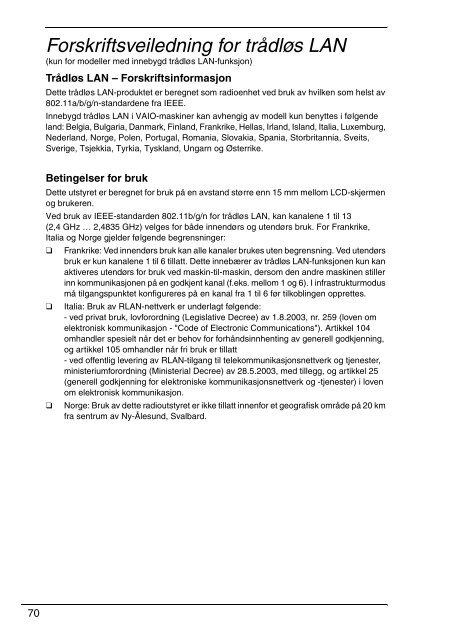 Sony VPCX13F7E - VPCX13F7E Documenti garanzia Svedese