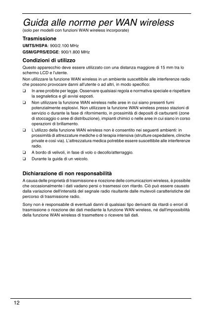 Sony VPCX13F7E - VPCX13F7E Documenti garanzia Italiano