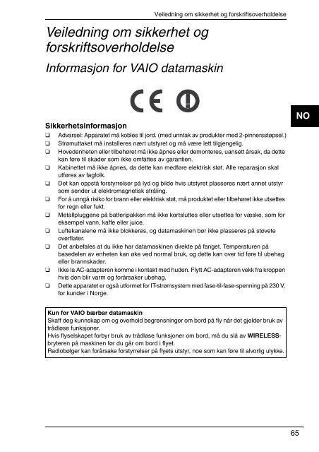 Sony VPCX13F7E - VPCX13F7E Documenti garanzia Danese