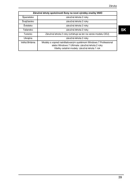 Sony VPCX13F7E - VPCX13F7E Documenti garanzia Ceco