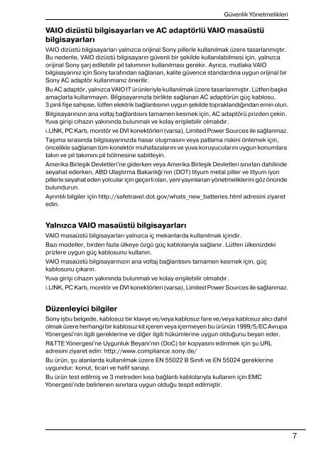 Sony VPCX13F7E - VPCX13F7E Documenti garanzia Turco