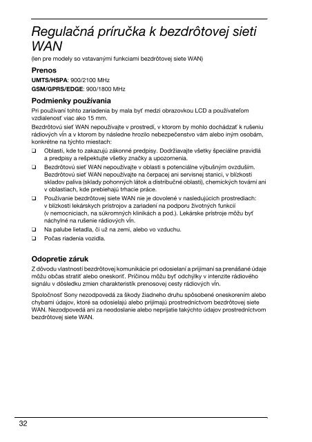 Sony VPCX13F7E - VPCX13F7E Documenti garanzia Slovacco