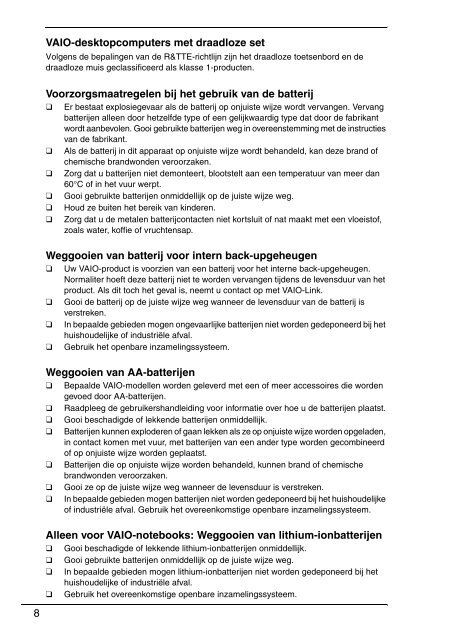 Sony VPCX13F7E - VPCX13F7E Documenti garanzia Olandese