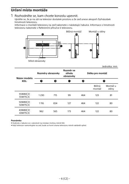 Sony KDL-50W755C - KDL-50W755C Informations d'installation du support de fixation murale