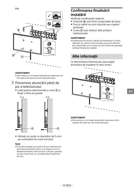 Sony KDL-50W755C - KDL-50W755C Informations d'installation du support de fixation murale