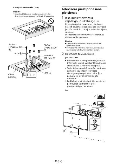 Sony KDL-50W755C - KDL-50W755C Informations d'installation du support de fixation murale