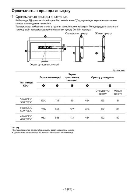 Sony KDL-50W755C - KDL-50W755C Informations d'installation du support de fixation murale