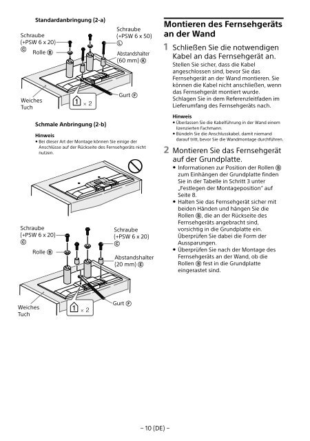 Sony KDL-50W755C - KDL-50W755C Informations d'installation du support de fixation murale