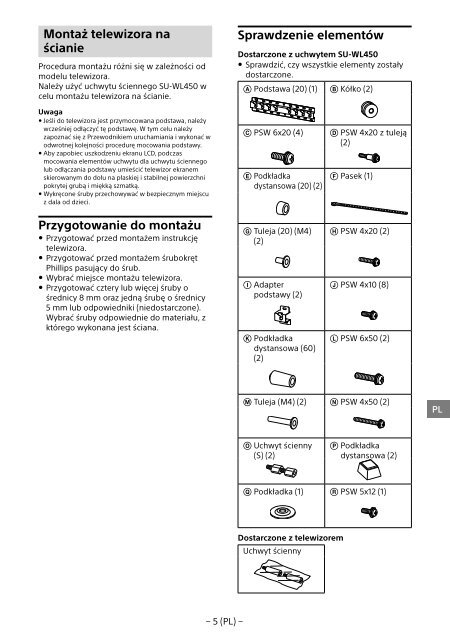 Sony KDL-50W755C - KDL-50W755C Informations d'installation du support de fixation murale