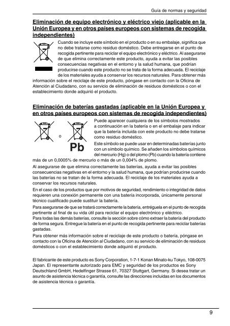 Sony VPCCW2C5E - VPCCW2C5E Documents de garantie Espagnol