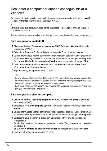 Sony VPCCW2C5E - VPCCW2C5E Guide de d&eacute;pannage Portugais