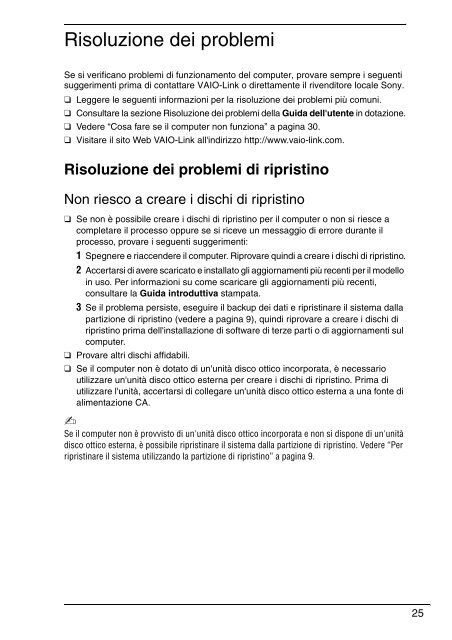 Sony VPCCW2C5E - VPCCW2C5E Guide de d&eacute;pannage Italien