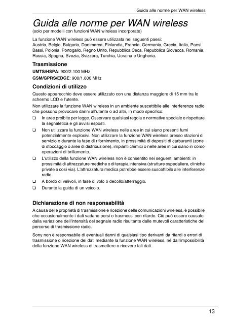Sony VPCCW2C5E - VPCCW2C5E Documents de garantie Italien