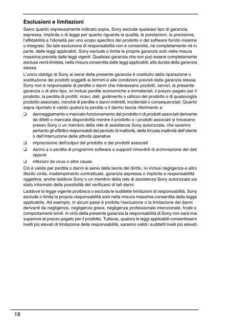 Sony VPCCW2C5E - VPCCW2C5E Documents de garantie Italien