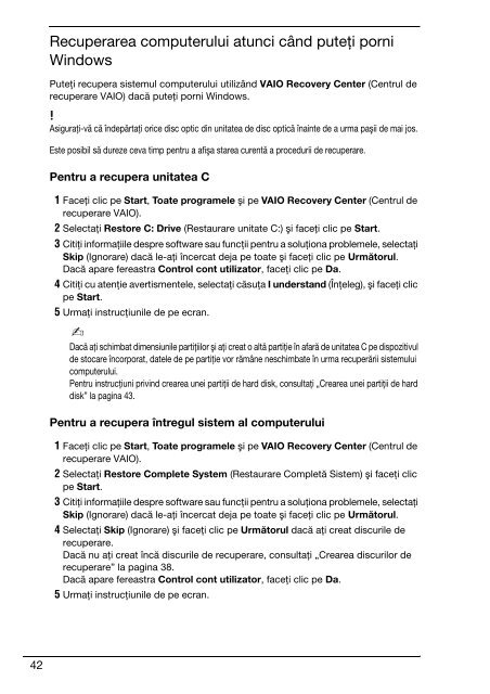 Sony VPCCW2C5E - VPCCW2C5E Guide de d&eacute;pannage Roumain