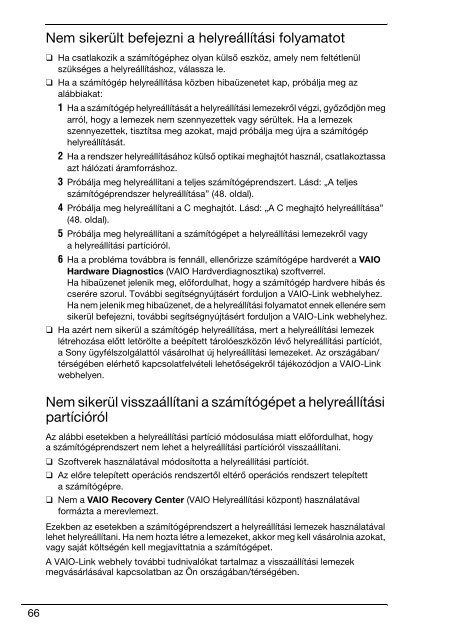 Sony VPCCW2C5E - VPCCW2C5E Guide de d&eacute;pannage Hongrois