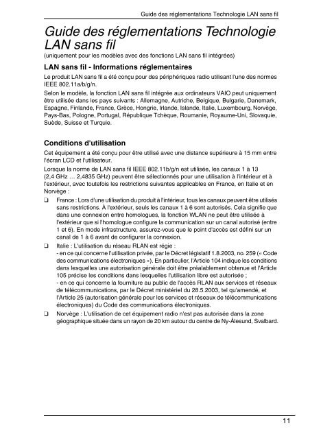 Sony VPCCW2C5E - VPCCW2C5E Documents de garantie Fran&ccedil;ais