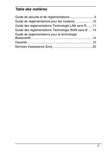 Sony VPCCW2C5E - VPCCW2C5E Documents de garantie Fran&ccedil;ais