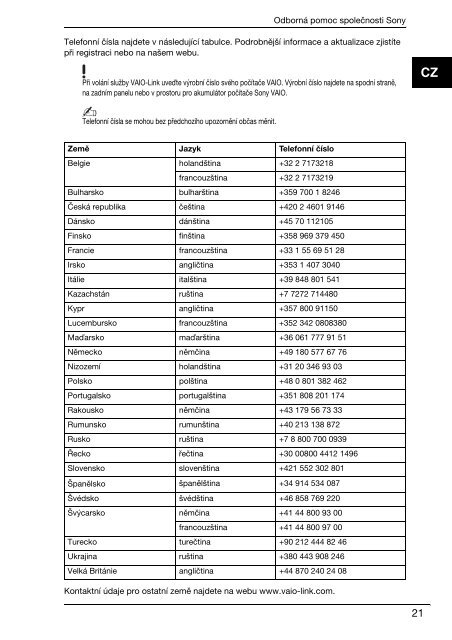 Sony VPCCW2C5E - VPCCW2C5E Documents de garantie Slovaque