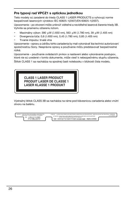 Sony VPCCW2C5E - VPCCW2C5E Documents de garantie Slovaque
