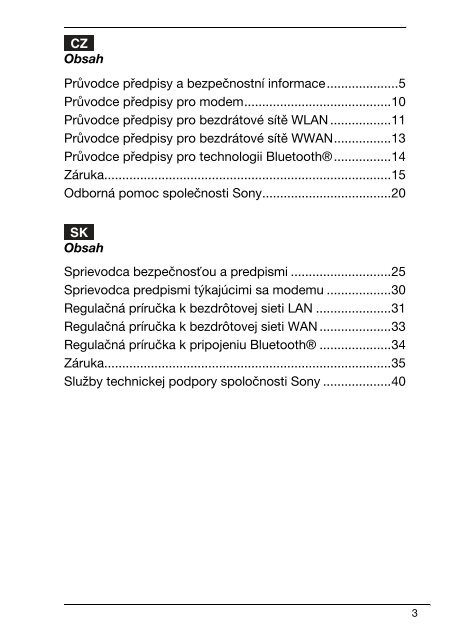 Sony VPCCW2C5E - VPCCW2C5E Documents de garantie Slovaque