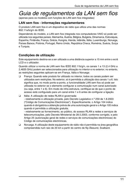 Sony VPCCW2C5E - VPCCW2C5E Documents de garantie Portugais