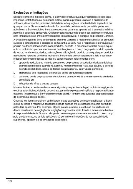 Sony VPCCW2C5E - VPCCW2C5E Documents de garantie Portugais