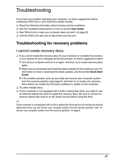 Sony VPCCW2C5E - VPCCW2C5E Guide de d&eacute;pannage Anglais