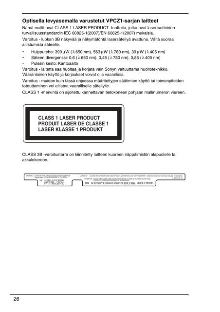 Sony VPCCW2C5E - VPCCW2C5E Documents de garantie Finlandais