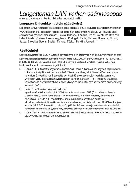 Sony VPCCW2C5E - VPCCW2C5E Documents de garantie Finlandais