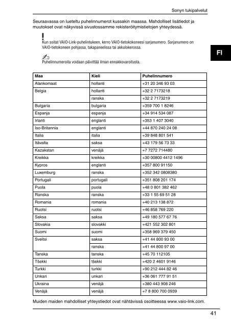 Sony VPCCW2C5E - VPCCW2C5E Documents de garantie Finlandais